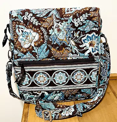 Vera Bradley JAVA BLUE Hipster Crossbody Purse 11  X 11  Bag Brown Floral Boho • $21.99