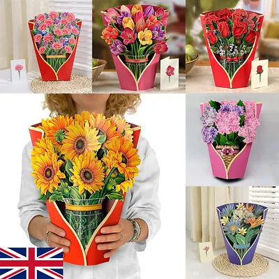 3D Pop Up Flower Greeting Cards Multi-Style Bouquet Birthday Card Postcard Gifts • £6.89