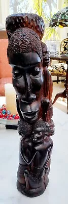 African Trible Sculpture Exotic Wood Family Tree Makonde Tanzania Figure 18  • $100