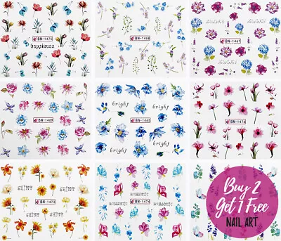 Nail Art Flowers Stickers Water Decals Transfers Floral Leaves • £2