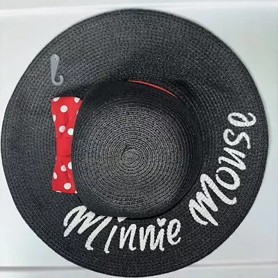 NWT Disney Minnie Mouse Beach Sun Hat Wide Brim Black Red Polka Dot Bow • £22.17