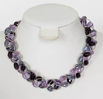 Marks & Spencer Purple Sparkling Glass Bead Necklace N18 • £6.50