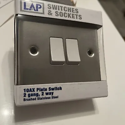 LAP 10AX Plate Switch 2 Gang 2 Way - Stainless Steel • £5
