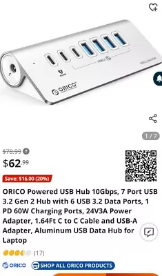 Orico 7 Port Usb3.2 10g Hub With Charging M3U4C3-G2 Type C And USB  • $50