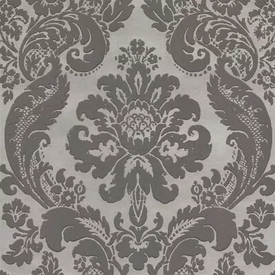 Contemporary / Traditional  Gray Flock  Velvet Damask On Silver Background  • $100