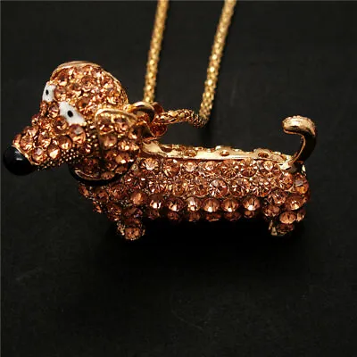 Fashion Women  Lovely Champagne Crystal Dachshund Dog Pendant Chain Necklace • $3.51