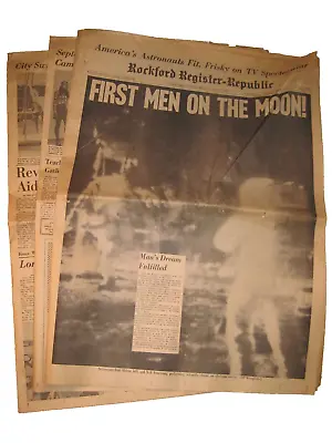 First Men On The Moon 1969 Rockford Illinois Register Republic Newspaper • $20.90