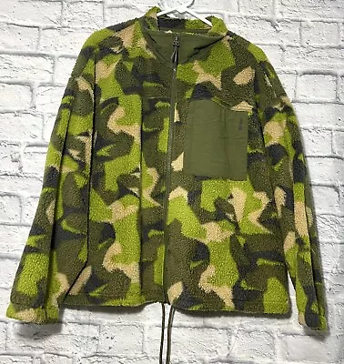 NWT Bass Outdoor Coastal Sherpa Fleece Zip Drawstring Waist Camo Jacket Size XL • £16.41