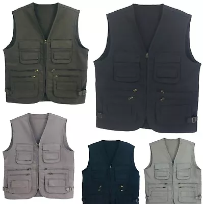 Mens Waistcoat Vest Utility Multi Pocket Workwear Body Warmer Gillet Fisherman • £12.75