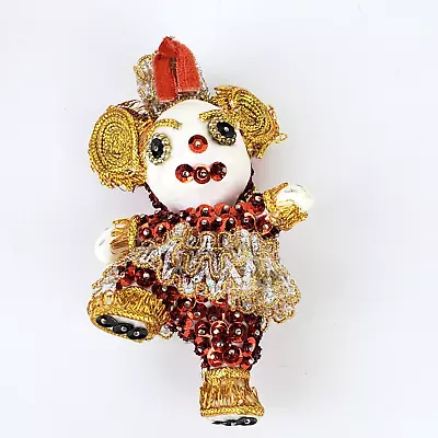 Vintage Ornate Marching Mouse Push Pin Christmas Ornament Sequins Gold Trim • $17.99