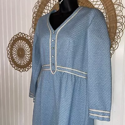 Vintage Barnsville Womens Blue Sparkly Hippie Dress 1970’s 8 Boho J12 • $31.10