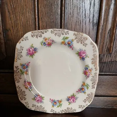 H & K Tunstall - 1930's Gilded Square Side Plate Floral And Rose - Art Deco 6⅜  • £3