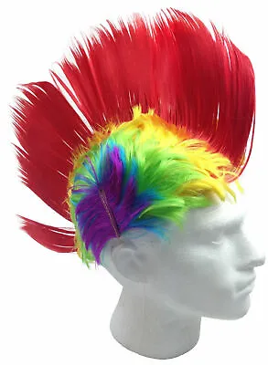 Rainbow MOHAWK WIG 70s 80s Rock Punk Hair Costume Mohican Rooster Wig Fancy New • $9.70