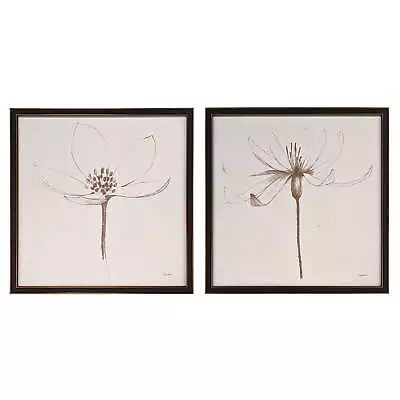 16x16 Inch Cream Floral Canvas Wall Art - 2 PC Set Wall Décor With Etched Print • $26.87