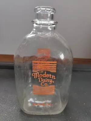 Vintage 1 Gallon Clear Glass Milk Jug  Elgin ILL   Modern Dairy Co. • $13
