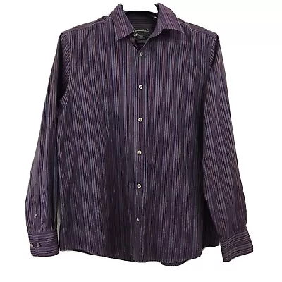 Eddie Bauer Men Large Shirt Wrinkle Stain Resistant Purple Stripe Long Sleeve • $12.60