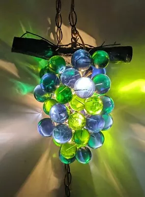 Illuminated Lucite Grape Cluster Hanging Light MCM Vtg 1960s Large Green/Blue  • $468.99