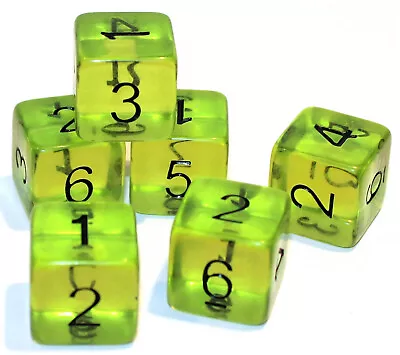 New Set Of 6 Numbered D6 Six Sided Standard 16mm Dice - Translucent Yellow • $9.95