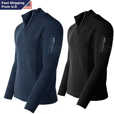 ZIMEGO Mens Pullover Quarter Zip Mock Neck Polo Sweater • $34.50