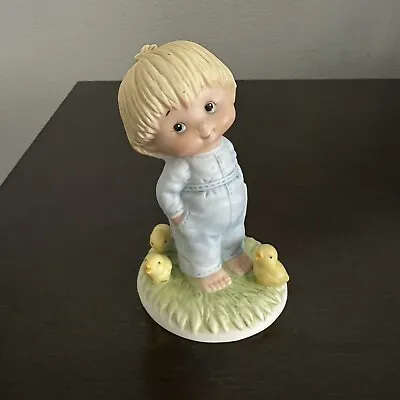 Vintage Enesco Figurine RJ & Billy D Morehead Little Boy & Chicks 1984 Ornament • $8.50