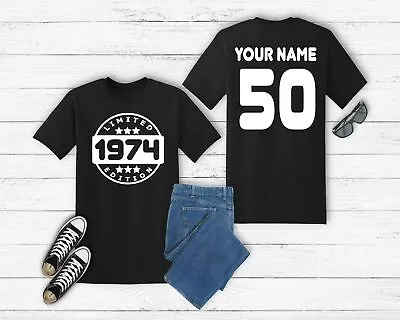 50th Birthday T-Shirt Personalised Limited Edition 1974 Custom Name 50 Men Women • £10.99