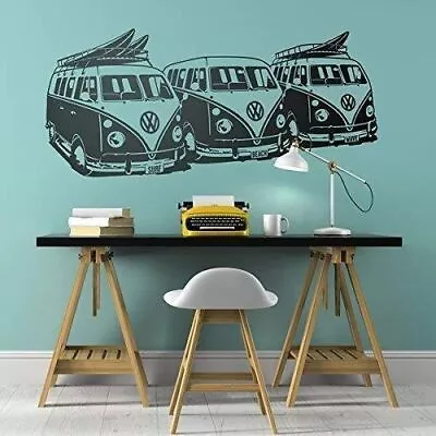 Vintage VW Surfer Wall Art Decal  Beachy Home Decor Stickers Surf 3 Bus Surfing • $49