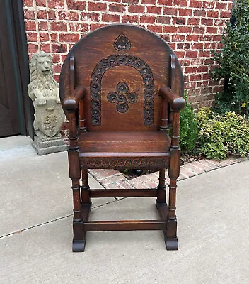 Antique English Monk's Chair  Bench Oak Converts To Folding Table ROUND 19th C • $1875
