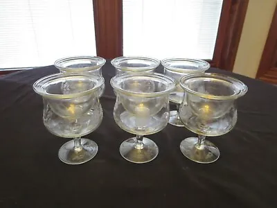 6 Vintage Avitra Etched Seafood Cocktail Glass Chiller Ice Cups With Inserts • $38.69