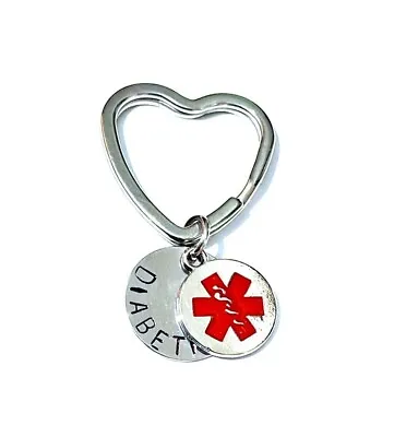 Medical Alert Warning Heart Key Ring Bag Tag Stamped Medical Disc & Heart Charm • £5.99