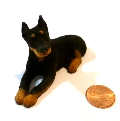 DOLLHOUSE MINIATURE BLACK & BROWN  DOBERMAN PINSCHER DOG Furred BY NANCY WANTIEZ • $48