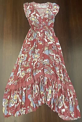 Jaase Long Maxi Short  Sleeved Dress Floral Rust Size Large Rayon  • $45