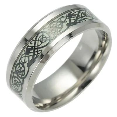 Glow In The Dark Stainless Steel Ring Dragon Design Luminous Ring Unisex Rings^~ • $1.87