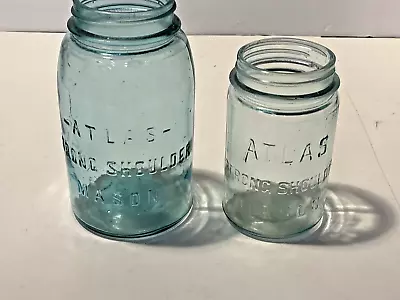 Lot Of 2 Antique Vintage Green Atlas Strong Shoulder Mason Jars 1 Quart 1 Pint • $24.47