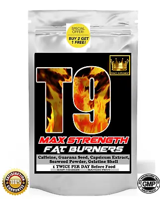 Weight Loss Pills 60 STRONGEST T9  Diet Slimming FAT BURNERS Buy 2 Get 1 Free • £8.09