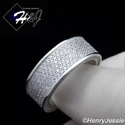 Men Solid 925 Sterling Silver Full Icy Bling Cz 9mm Wedding Band Ring*sr78 • $39.99