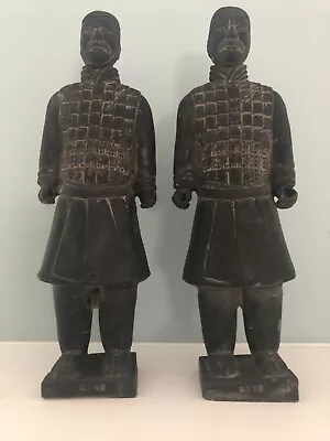 Vintage Terracotta Two Chinese Warrior Statues - 14  Tall • $44.95