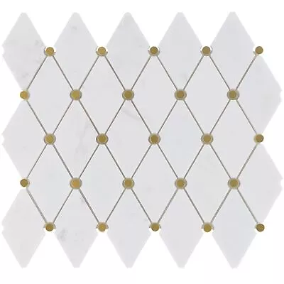 White Cararra Stone W/ Gold Aluminum Dot Insert Mosaic Tile Kitchen Backsplash • $24.95