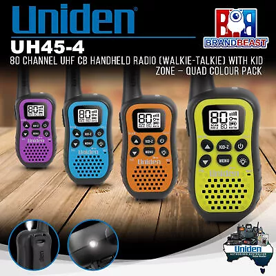 Uniden UH45-4 80 Channel UHF CB Handheld Radio Walkie-Talkie Kid Zone Quad Pack • $109.95