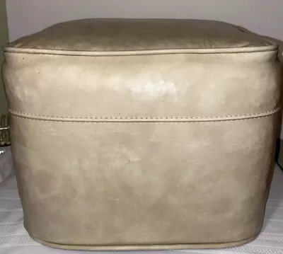 Vintage MCM Tan Vinyl Stool Footstool Ottoman Hassock Square • $29.99