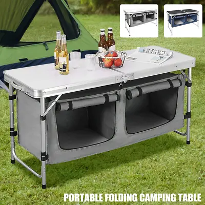 Folding Camping Table Aluminium Storage Kitchen Unit Outdoor Cook Station 2024 • £48.99