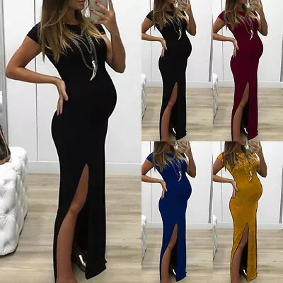 £10.59 • Buy Women Pregnant Long Maxi Dress Maternity Gown Party Summer Short Sleeve Sundress