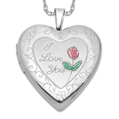 925 Sterling Silver I Love You Rose Personalized Photo Locket Necklace Charm ... • $179