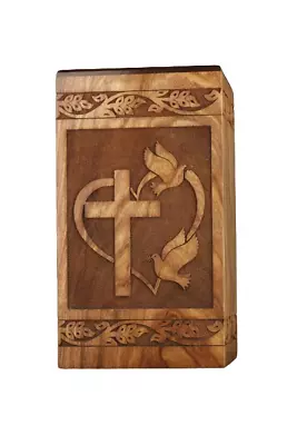 Rosewood Urn Box Cross Design Small Memorial Cremation Box For Pet & Human Ashes • $69.99