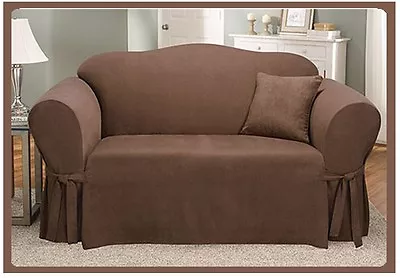 NEW Soft Suede One Piece Lightweight Sofa Slipcover Chocolate Box Cushion Throw • $99.99