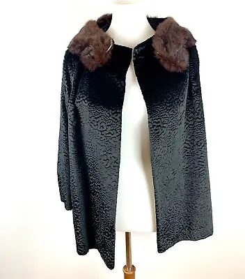 Vintage Persian Black Curly Lamb Swing Coat Jacket With Real Fur Collar • $35
