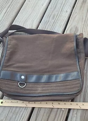 Calvin Klein Canvas & Leather Messenger Bag Brown With Shoulder Straps  • $16.77