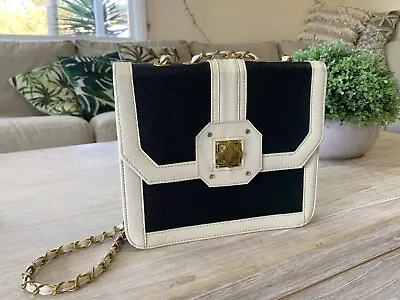 Designer Style CREAM BLACK VEGAN LEATHER Square CROSSBODY Shoulder Bag Handbag • $29.95