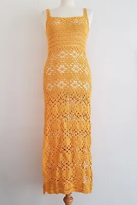 SHE MADE ME Handmade Orange Crochet Knit Strappy Summer Holiday Midi Dress S • £69.99