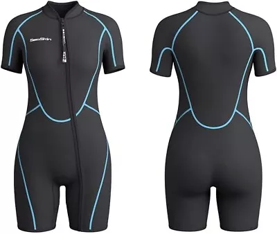 Seaskin Mens 3mm Shorty Wetsuit Womens Full Body Diving Suit Front Zip Wetsuit • $44.95