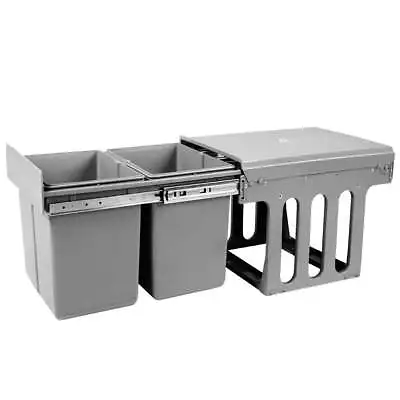 Cefito Pull Out Bin Kitchen Double Basket 2X15L Grey • $77.95